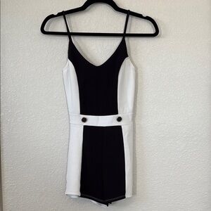 Black and White Color-Block Jumpsuit with Spaghetti Straps